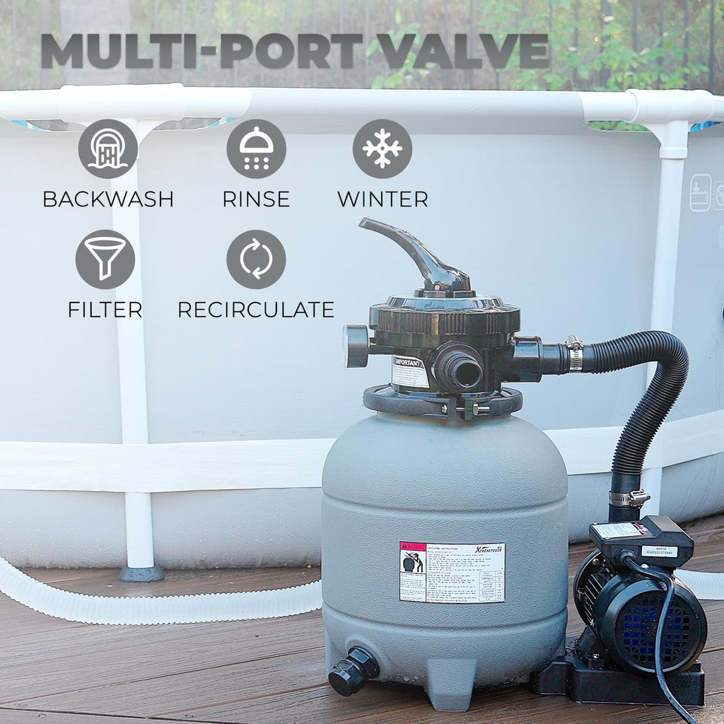 XtremepowerUS 12" Sand Filter for Above-Ground Swimming Pools Max 2,400GPH 7-Way Multi-Port Valve Pool Pump Up to 10,000 Gallons Strainer Basket (Include Filter Media)