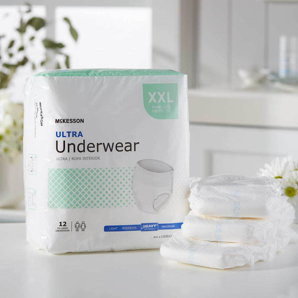 McKesson Ultra Adult Incontinence Underwear, [48 Count], Heavy Absorbency, XXL, 68-80 in. Unisex Bladder Leak Protection, Pull-On Style with Tear-Away Sides, Postpartum and Incontinence Support