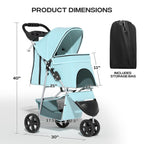 Pet Stroller for Small Dogs 10 lbs, Dog Stroller for Medium Dogs 30 lbs, Cat Strollers for 2 Cats, 3 Wheels Foldable Jogger Puppy Stroller with Storage Basket and Cup Holder, Mint