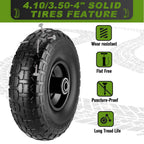 2 Pcs 4.10/3.50-4" Tire and Wheel Flat Free, 10 Inch Solid Rubber Tires with 5/8" Axle Bore Hole, 2.2" Offset Hub for Hand Truck, Wheelbarrow, Gorilla Cart, Garden Wagon Cart, Dolly, Utility Cart