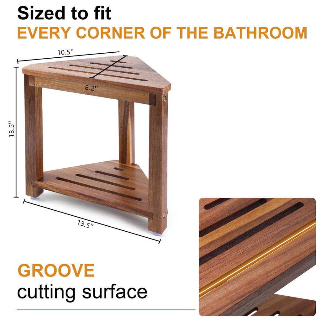 Yaoyiizy Shower Foot Rest 13.5in, Acacia Wood Shower Stool for Shaving Legs, Small Foot Stool with Storage Shelf, for Inside Small Shower Spaces