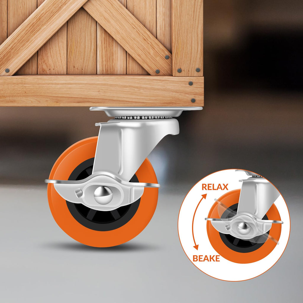 BOSGEOT Caster Wheels,3 Inch Casters Set of 4,Heavy Duty Caster with Brake