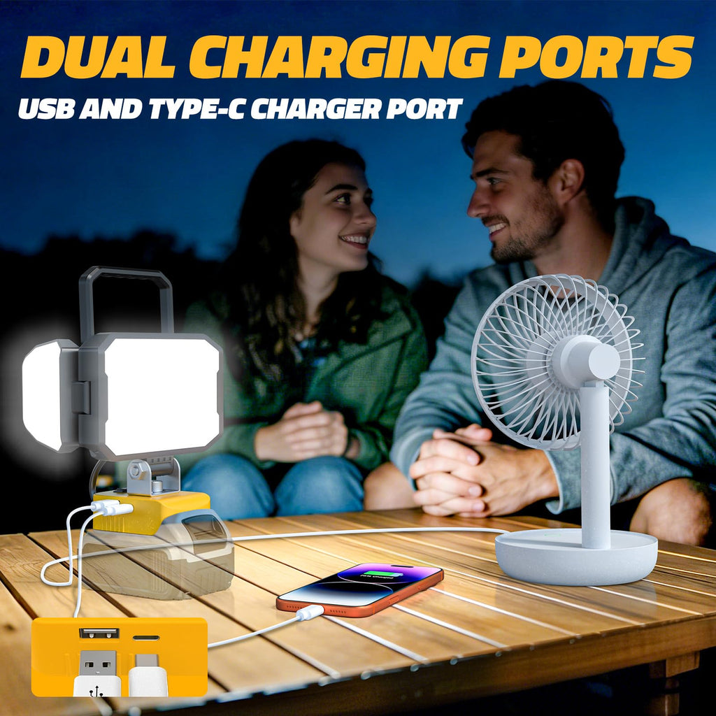 LED Work Light Compatible with DeWalt 20V Battery, 150W 15000LM Flood Light, 6500K Daylight 3-Head Adjustable, USB Type-C&2 Brightness Modes Portable Flashlight Job Site Light (Battery Not Included)