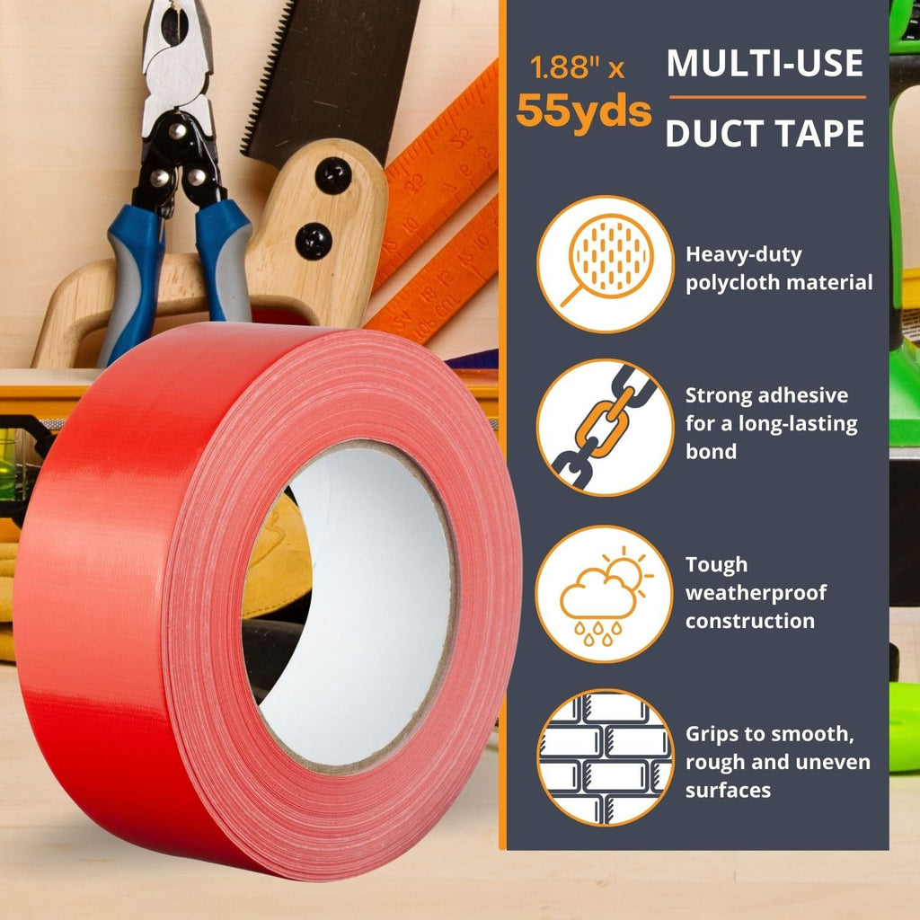 GTSE Red Duct Tape, 2 Inches x 55 Yards (164 ft), Heavy Duty, Waterproof Repair Tape for Indoor or Outdoor Use, 24 Rolls