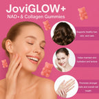 AIFBENK Jovi Glow+ NAD+ & Collagen Gummies, with Hydrolyzed Collagen Peptides, Resveratrol, Hyaluronic Acid & Vitamin C, Anti-Aging, Supports Skin, Hair & Nail Wellness, Daily Vitality Gummies