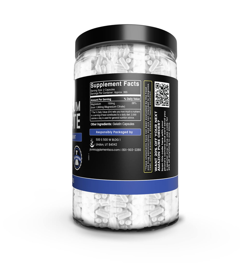 Pure Original Ingredients Magnesium Citrate (730 Capsules) No Magnesium Or Rice Fillers, Always Pure, Lab Verified
