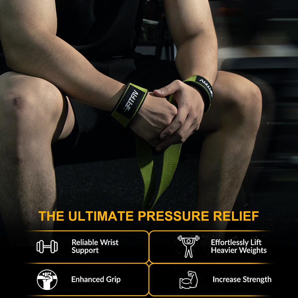 FITFIV Lifting Straps for Weightlifting, Lifting Wrist Straps for Gym Strength Training, Neoprene-padded Wrist Cushion - Men & Women