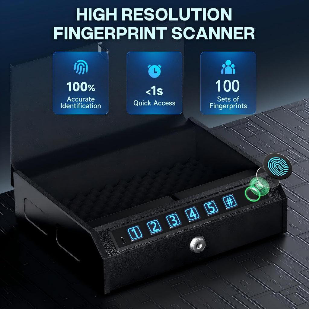 Gun Safe for Handgun, Biometric Handgun Safe with Drop Slot Quick Access with Stealth Mode, 3-Way Unlock Fingerprint Digital PIN Key Pistol Safe, Handgun Safe Lock Box with Carbon Steel Cable for Car