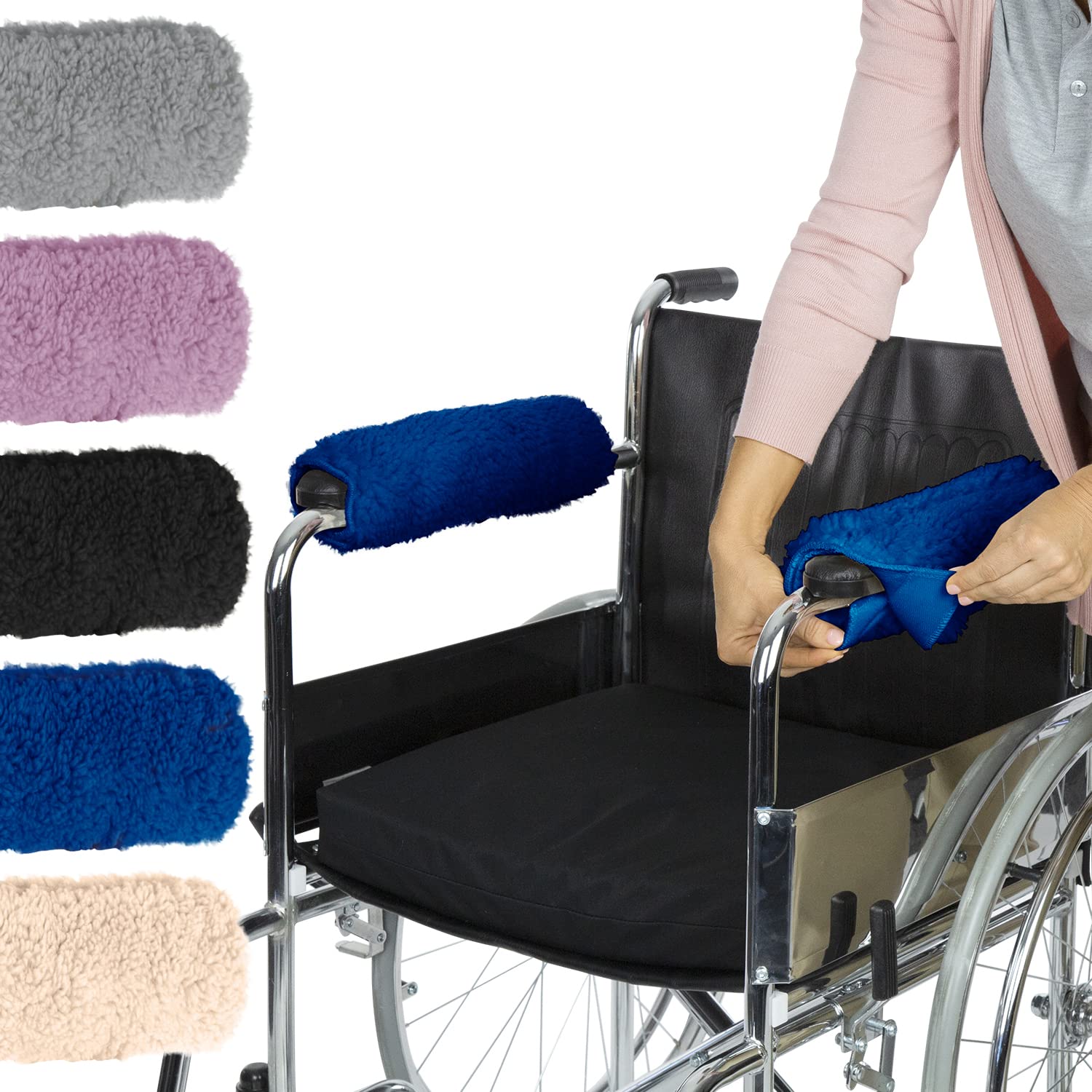 Vive Office Chair Armrest Pads (2 PCS) - Memory Foam Wheelchair Sheepskin Accessories Pads for Transport Electric Wheel Chair Arm Rests - for Adults, Seniors, Handicapped - Soft Support Cushion