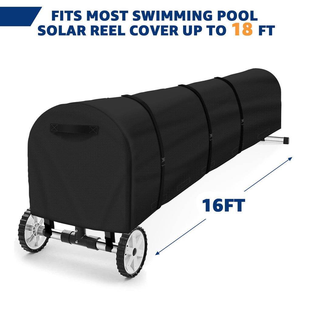 Swimming Pool Solar Reel Cover, 16Ft UV Resistant Inground Pool Solar Protective Blanket Reel Cover 420D Heavy Duty Waterproof Winter Solar Blanket Reel Roller Covers Protector (16 Ft, Black)