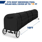 Swimming Pool Solar Reel Cover, 16Ft UV Resistant Inground Pool Solar Protective Blanket Reel Cover 420D Heavy Duty Waterproof Winter Solar Blanket Reel Roller Covers Protector (16 Ft, Black)