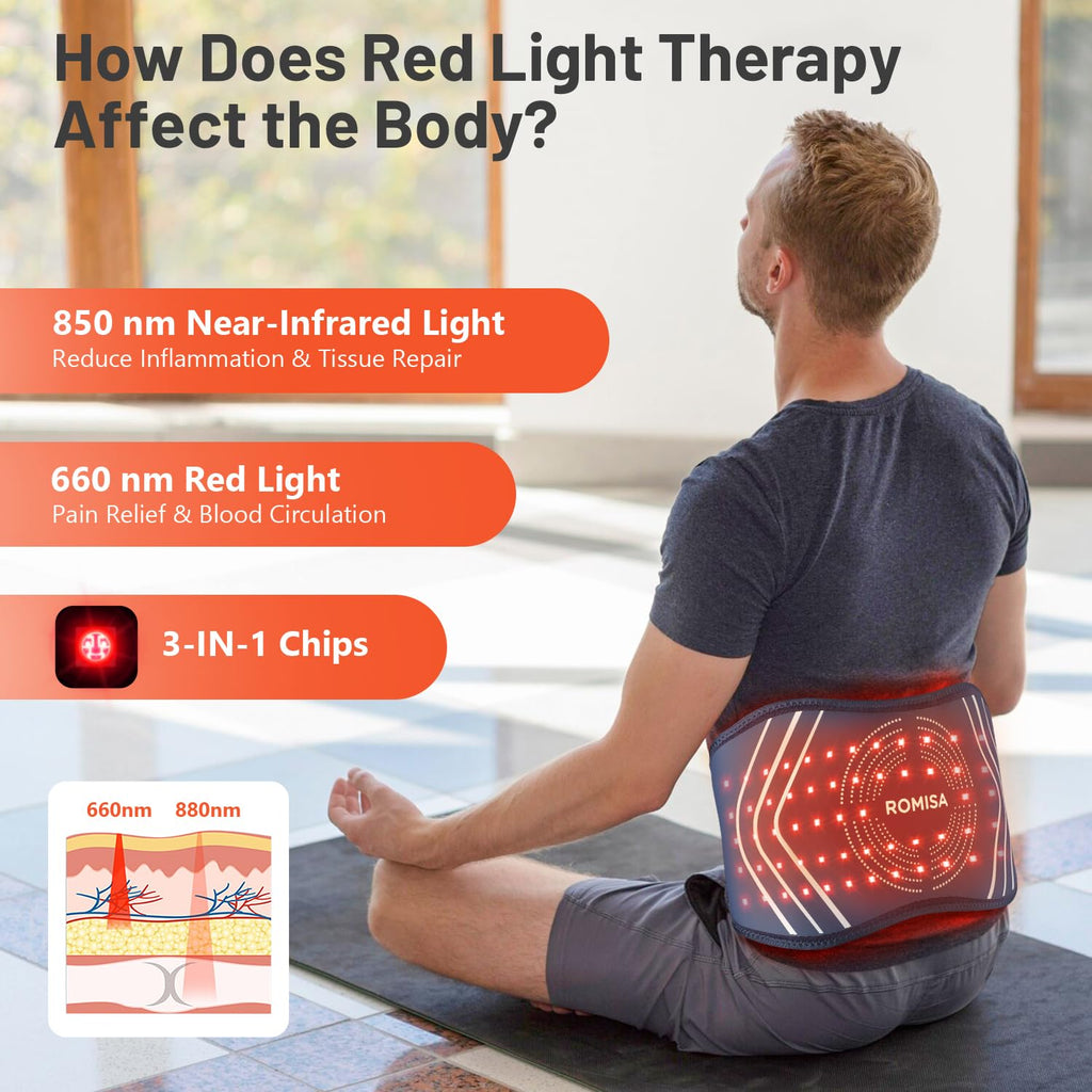 ROMISA Red Light Therapy Belt - Infrared Light Therapy Vibration Red Light Therapy Device for Body Massage for Back Shoulder Waist Muscle Pain Relief for Gift Women Men Gift