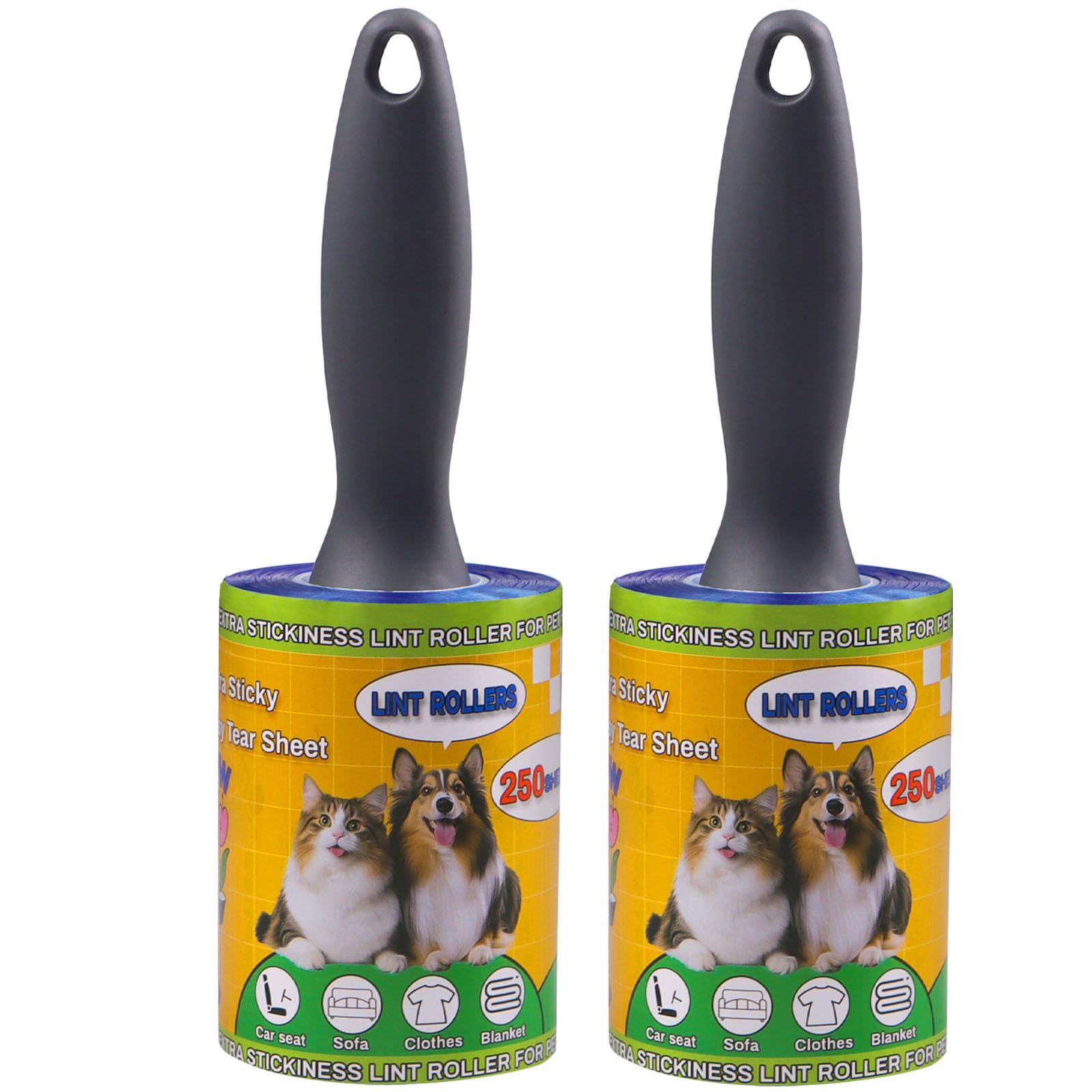 Sunroda Lint Rollers Pet Hair Value Pack of 500 Sheets, Extra Sticky Lint Remover for Dog & Cat Fur, Clothes, Furniture, Couches Reusable Rollers for Fuzz, Fluff & Hair (Blue, 2 Count / 500 Sheets)