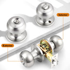 Probrico Brushed Nickel Bed/Bath Door Knobs, Satin Ball Door Knob, Interior Door Knobs for Bedroom Bathroom, Privacy Function, 10 Pack