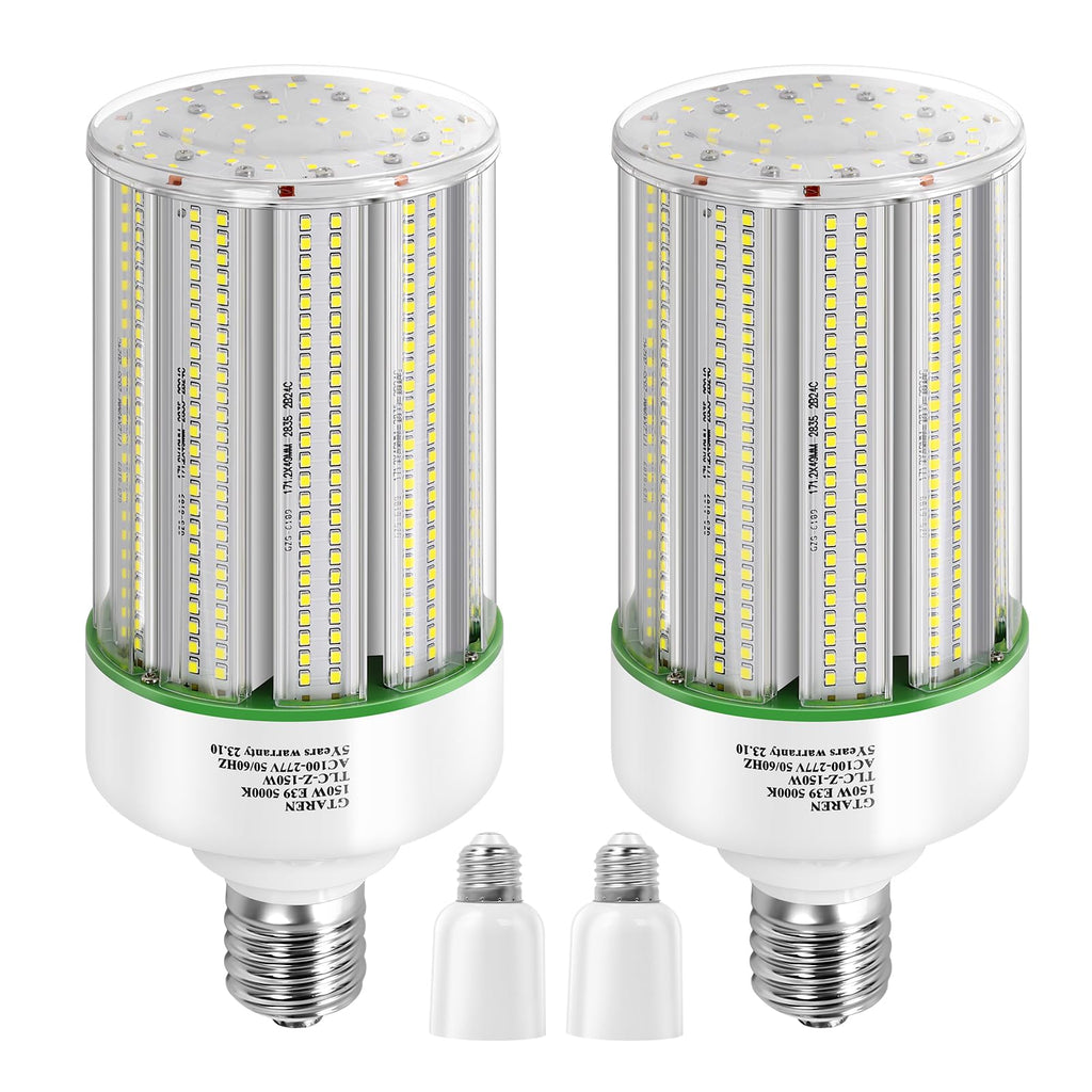 GTAREN 150W LED Corn Cob Light Bulb 2Pack,Equivalent 600W Metal Halide HPS HID CFL,5000K Daylight,E39 Mogul Base LED Retrofit Bulb,for Commercial Industrial Lighting Gyms Workshop Bay Light Fixture
