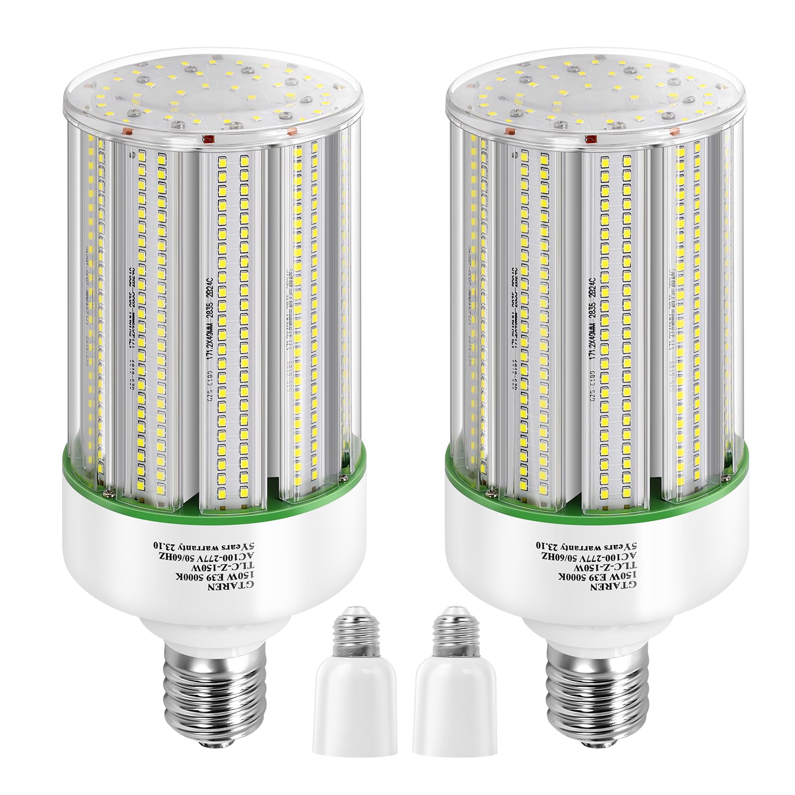 GTAREN 150W LED Corn Cob Light Bulb 2Pack,Equivalent 600W Metal Halide HPS HID CFL,5000K Daylight,E39 Mogul Base LED Retrofit Bulb,for Commercial Industrial Lighting Gyms Workshop Bay Light Fixture