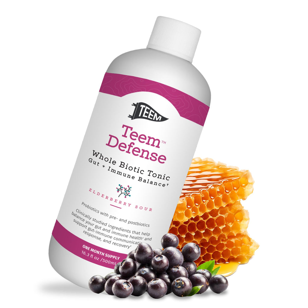 Teem Defense Liquid Probiotic with Elderberry, Whole Biotic Tonic for Digestion & Immunity, Prebiotic Probiotic & Postbiotic Supplement for Kids and Adults, 30 Day Supply – 16.3 Fl.Oz