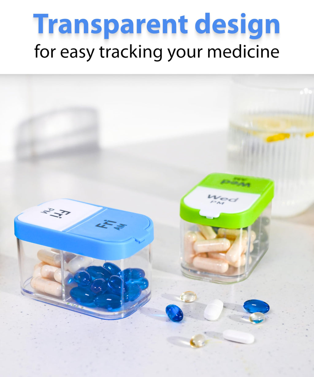 Extra Large Weekly Pill Organizer - XL Vitamin Holder with 7 Detachable AM PM Compartments - Portable Medicine Dispenser for Home and Travel, Big Supplement Container for Weekly or Daily Use, Rainbow