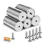 DIYMAG Neodymium Round Base Cup Magnet, Strong Rare Earth Magnetic with Heavy Duty Countersunk Hole and Stainless Screws for Refrigerator Magnets,Lights,Office,Craft,0.98 Inch-Pack of 50
