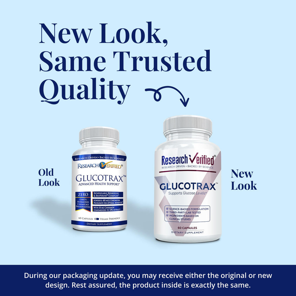 Research Verified Glucotrax - Berberine, Chromium Picolinate, Cinnamon, Gymnema - 3 Month Supply - 180 Capsules