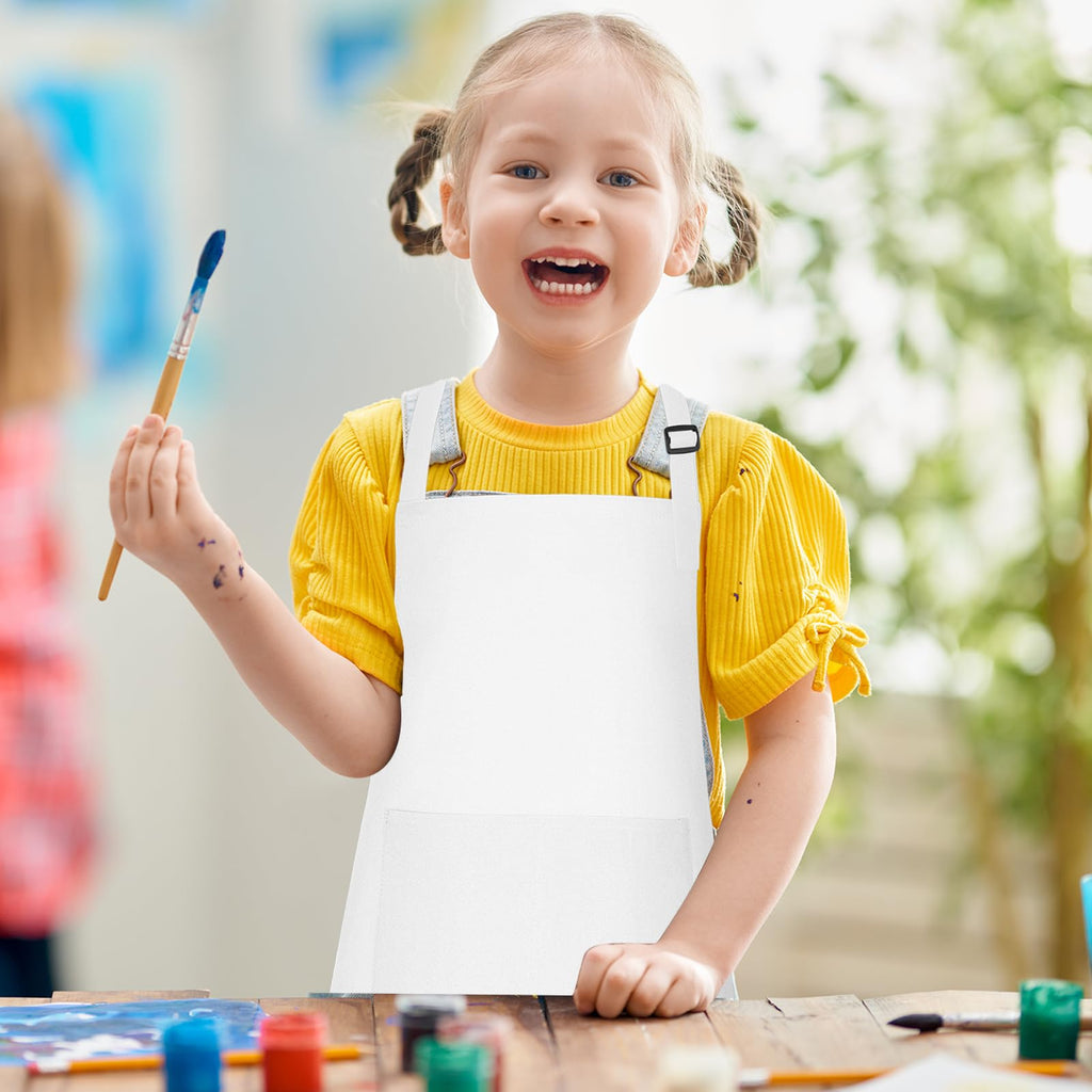 Bouiexye 10 Pack Kids Apron Adjustable Children Apron with 2 Pockets Children Chef Painting Aprons for Cooking Baking Painting Crafts Making (White)