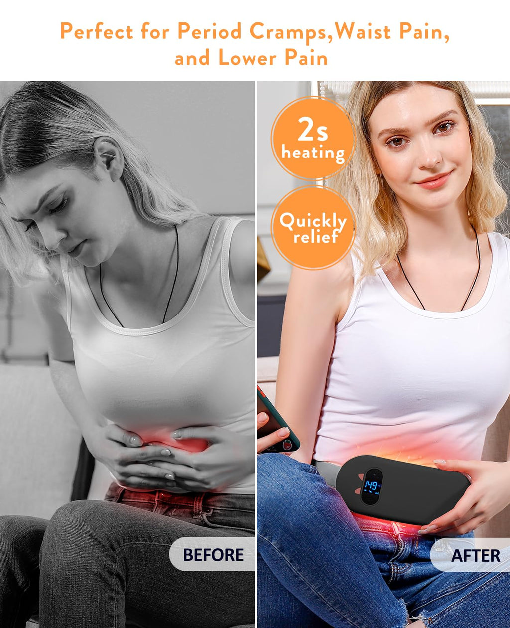 FSA HSA Portable Wireless Menstrual Heating Pad with 6 Heat Levels and 6 Massage Modes, Heating Pad for Menstrual Cramps, Back Pain, 3