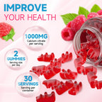 2 Pack Calcium Citrate Gummies, Sugar Free Calcium Citrate 1000mg for Muscle Healthy, Absorption Calcium Supplements for Adults & Kids, Raspberry, 120 Count