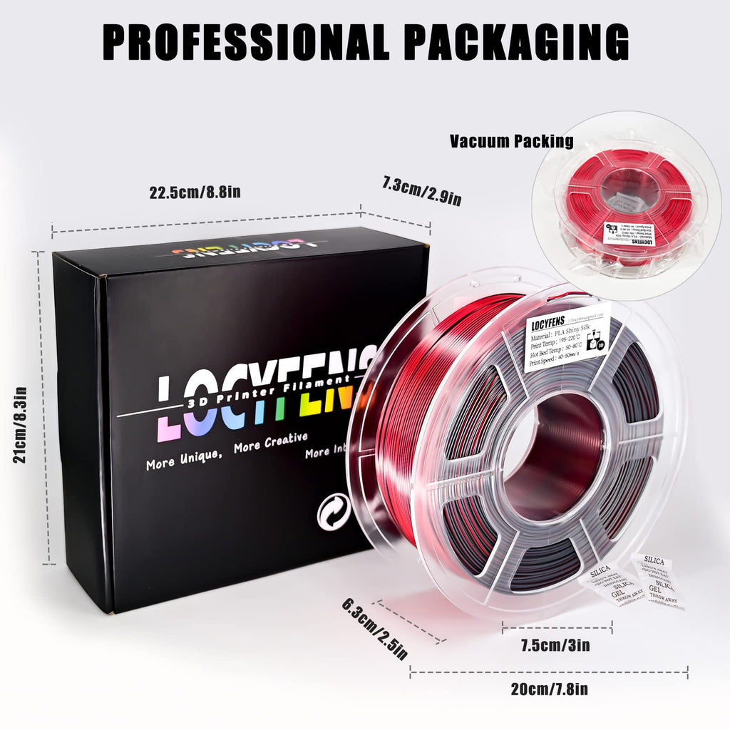 LOCYFENS PLA Filament 1.75mm, Silk PLA 3D Printer Filament, High Speed Printing Dual Color Filament Black Red 2 in 1 Coextrusion 1.75 PLA Filament +/-0.02mm, 1kg/2.2lb