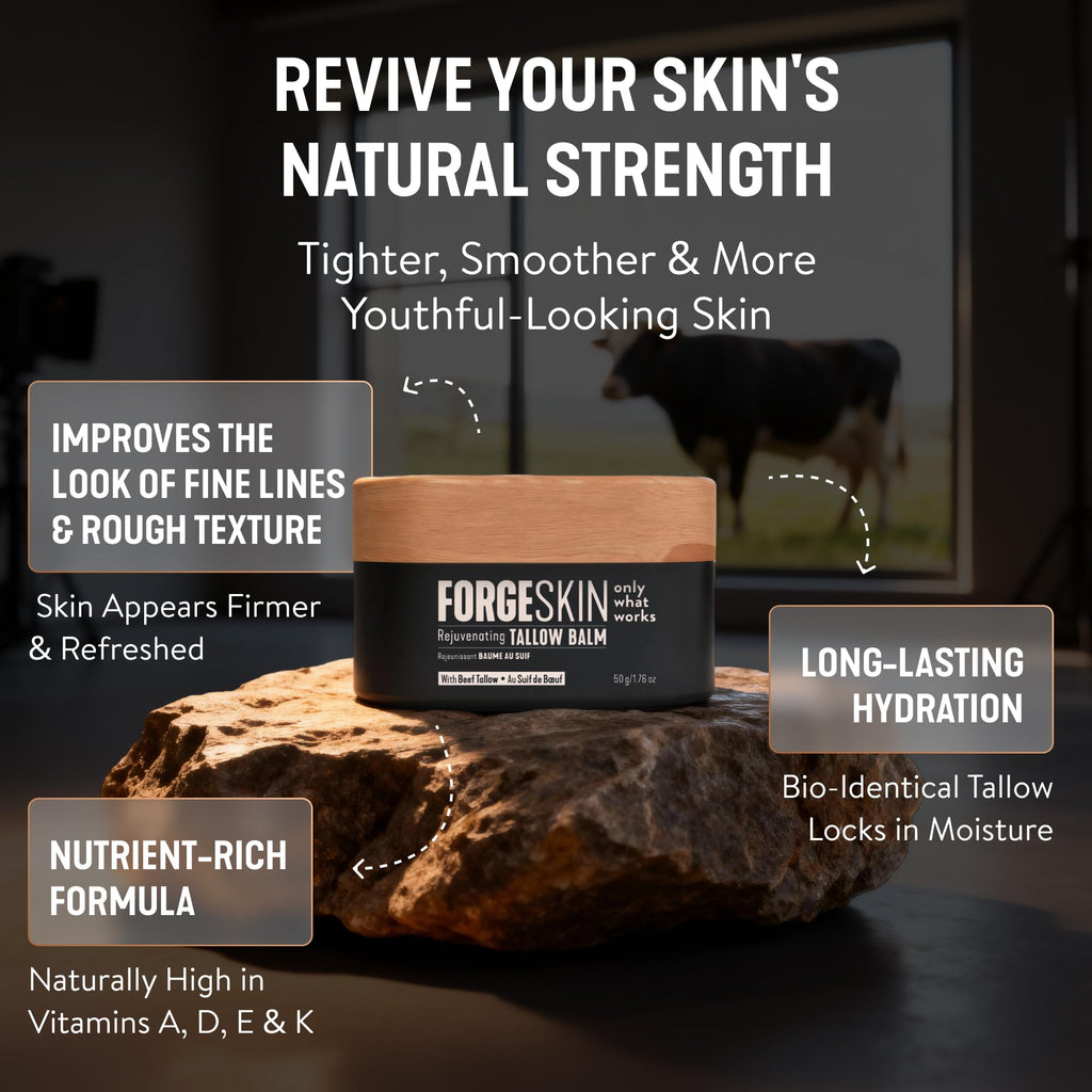Forge Skin® Wrinkle Defense Beef Tallow Balm [TALLOW-BASED] Moisturizer for Face Hydration - Hydrating Anti Aging Skin Cream - Natural Facial Skincare Lotion with Essential Oils (1.76 OZ)