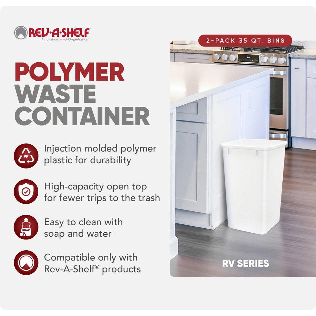 Rev-A-Shelf Double Pullout Garbage Trash Cans for Kitchen Cabinets, 35 Qt