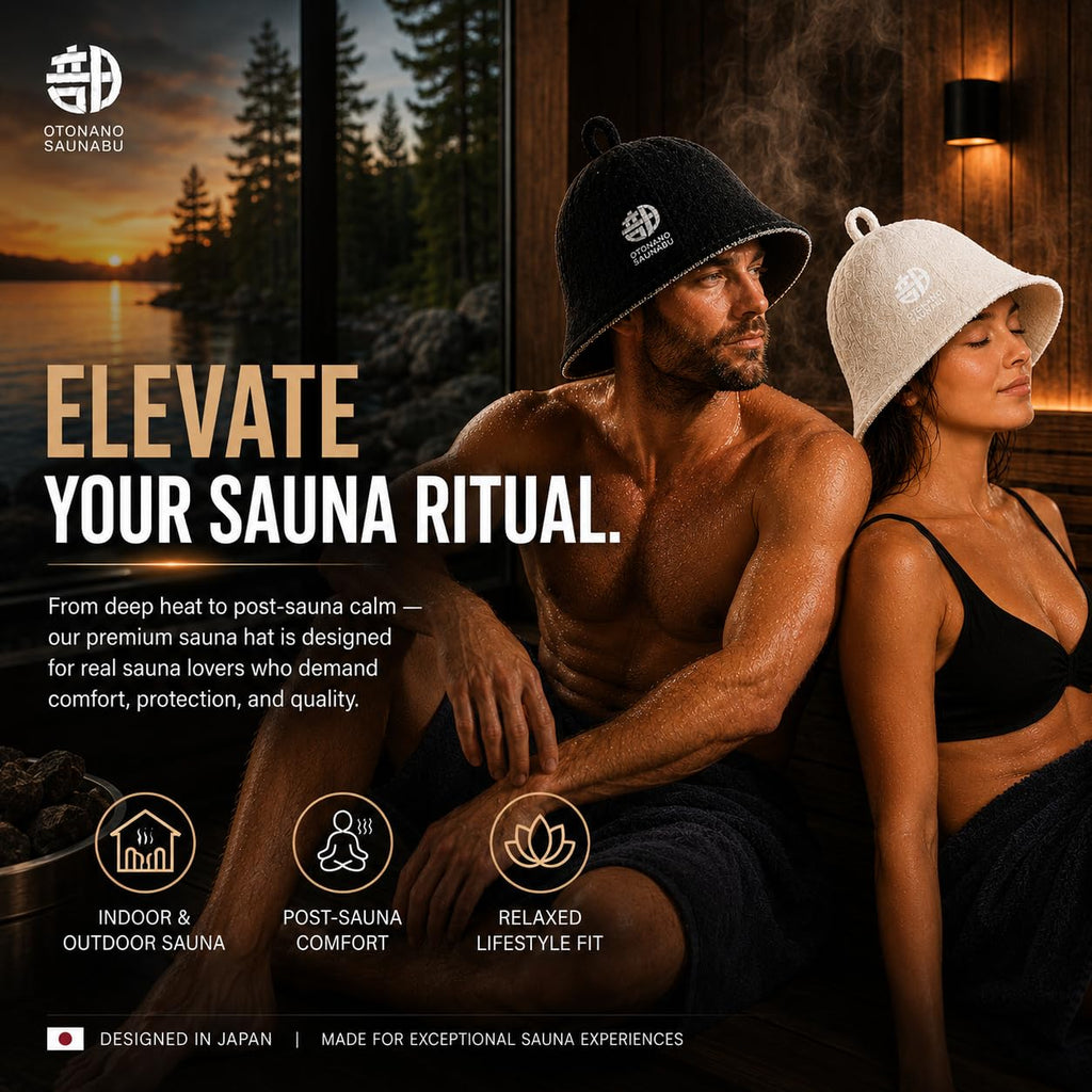 OTONANOSAUNABU Navy Sauna Hat – Japanese Design, 100% Wool Felt,Double-Layer Reversible Sauna Cap for Men & Women,Heat Protection Finnish Banya Hat