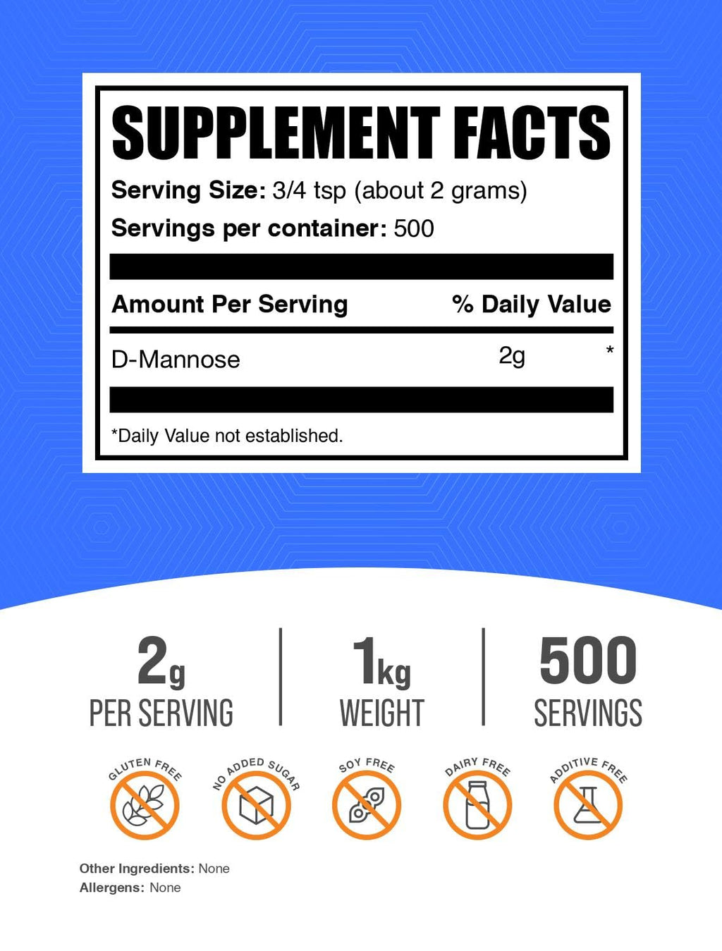 BulkSupplements.com D-Mannose Powder - D-Mannose Supplement, for Urinary Tract Health - Unflavored & Gluten Free, 2g per Serving, 1kg (2.2 lbs) (Pack of 1)