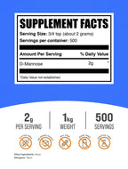 BulkSupplements.com D-Mannose Powder - D-Mannose Supplement, for Urinary Tract Health - Unflavored & Gluten Free, 2g per Serving, 1kg (2.2 lbs) (Pack of 1)