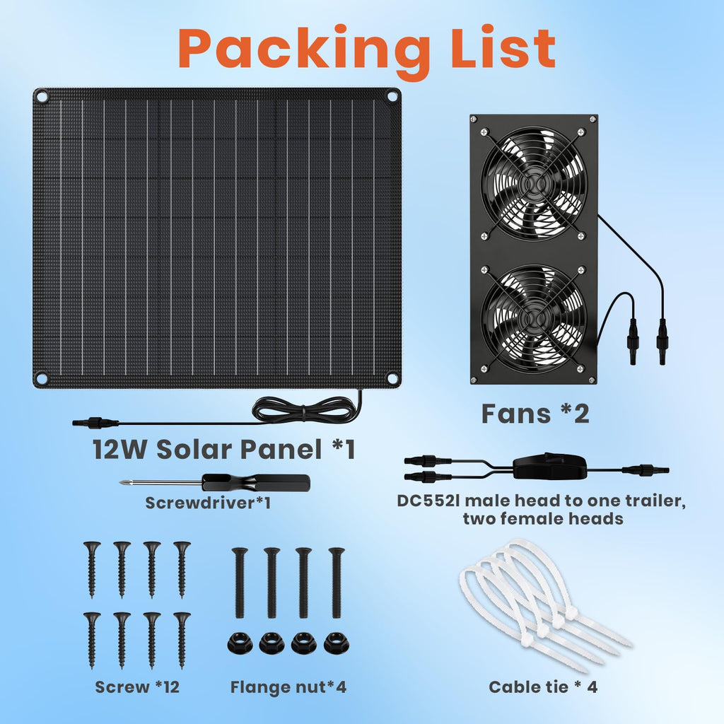 FlexSolar 12W Solar Panel Powered Fan Kit