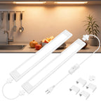 maylit Under Cabinet Lighting Plug in, 2Pcs 14 Inch Linkable Ultra Bright LED Light Bars, Renter Friendly Lamp, Wired 110V 120V Indoor Lights for Kitchen Cabinet, Counter, Workbench, Shelf, Warm White