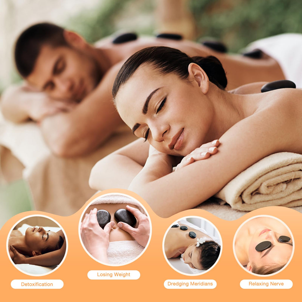 SLIMSTY Hot Stones Massage Set, 18 Pcs Basalt Hot Stones with Heater Kit, Massage Stones for Professional or Home spa, Relaxing, Healing, Pain Relief