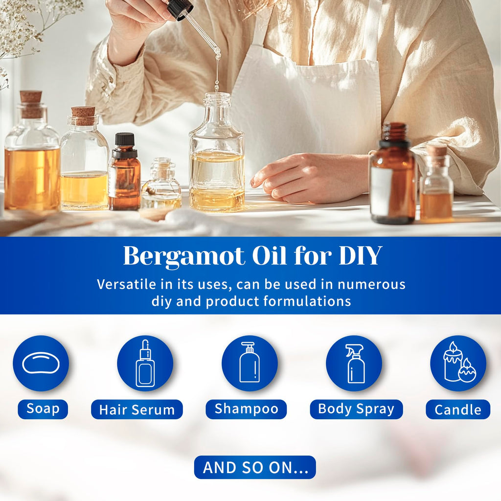 HIQILI Bergamot Essential Oil for Diffuser, Skin, Hair, DIY, 100% Pure & Natural - 1.01 Fl Oz (30 mL)
