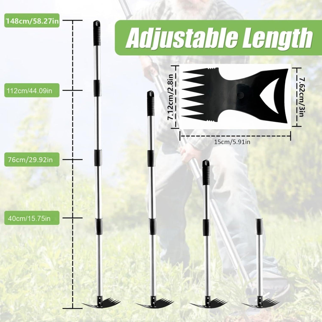 Weed Puller Tool 58" Telescoping, 2-in-1 Adjustable Manual Weeders Garden Hoe & Weed Rake, Long Handle Ergonomic Weeding Tool for Lawn, Garden & Yard Includes Work Gloves