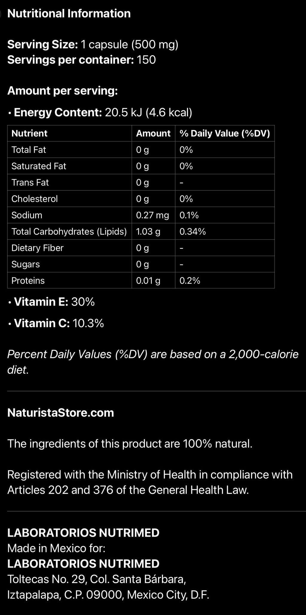 NUTRI-MED Vibora de Cascabel Capsules Skin Care Pimples & Acne 150 Caps