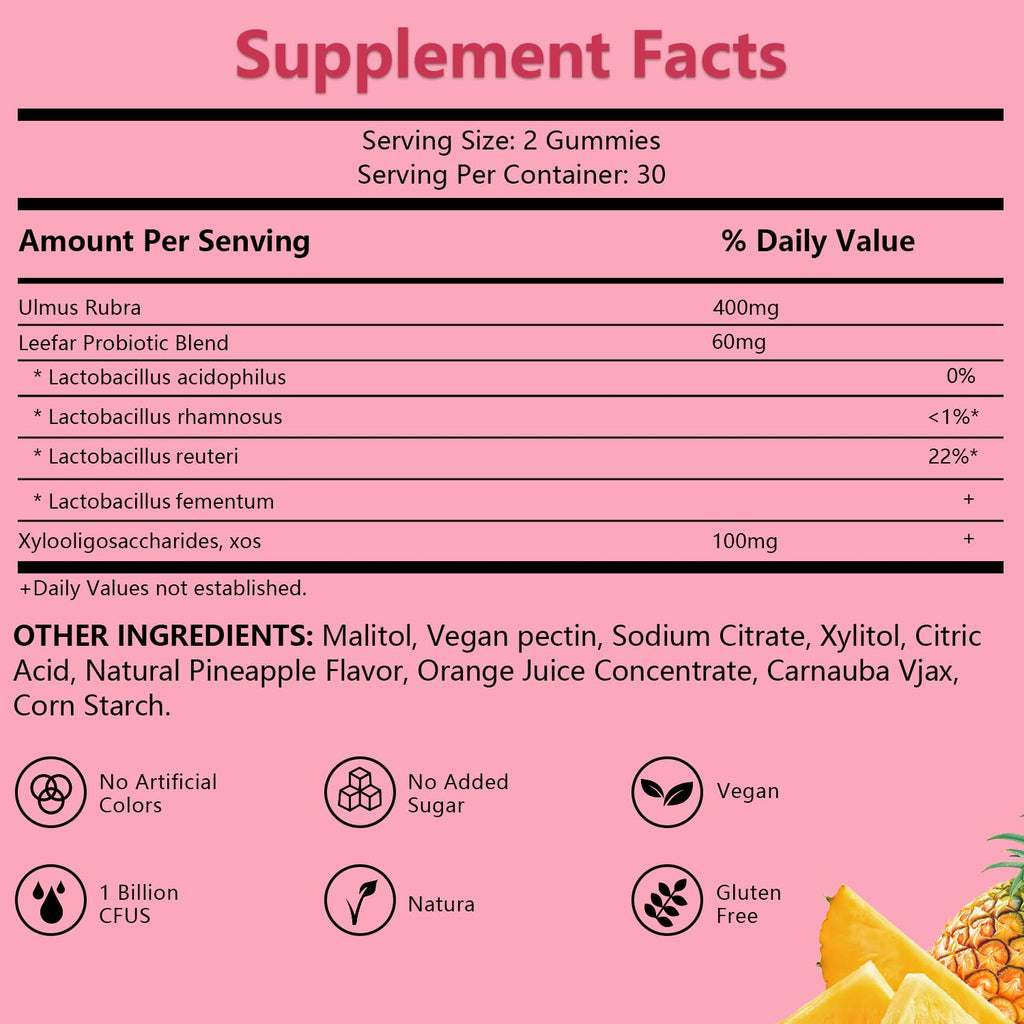 Josmon Her Juicy Premium Feminine Probiotics Gummies for Women, Pineapple Flavor Feminine Gummies with Slippery Elm Support pH Balance, Improve Immune, Vegan, Gluten Free, Crimson, 1 Pack