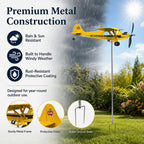 SDFRT Magic Metal Kinetic Sculpture Airplane Weathervane,Metal Wind Spinners for Yard and Garden, 3D Kinetic Wind Spinner Wind Catchers Sculpture, Airplane Weathervane (Piper J3 Cub,32 ×32 x80cm)