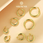 SHOWNII Chunky Gold Hoop Earrings - 14K Gold Plated Earrings for Women Hollow Tube Lightweight Thick Hoops Valentines Mother's Day Birthday Gifts
