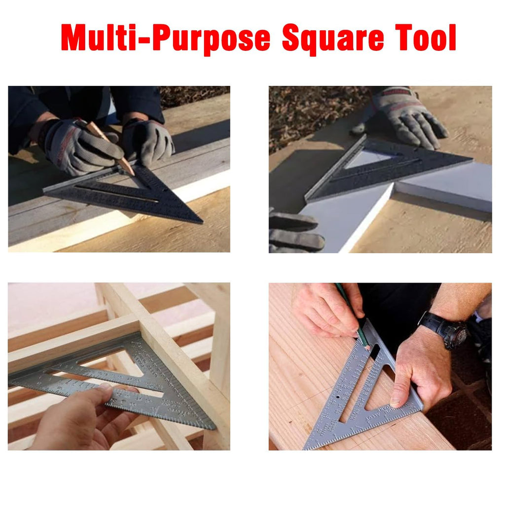 12 Inch Aluminum Rafter Square - Double-Sided Engraved Scales, Precision Carpentry Tool for Woodworking, Roof Pitch & Angle Marking