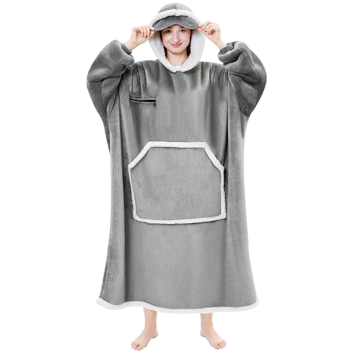 IFNOW Oversized Sherpa Wearable Blanket Hoodie for Adult with Eye Mask,Grey