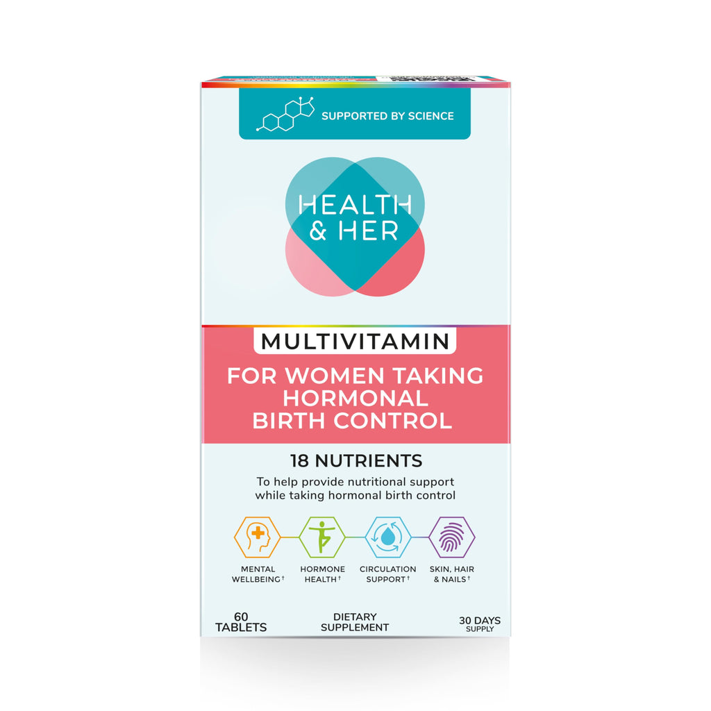 Health & Her Multivitamin Supplement for Women Taking Birth Control - Nutrition Support - 1 Month Supply, 60 Tablets - Vegan & Gluten Free