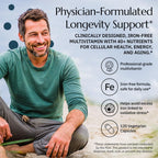 Neurobiologix Longevity Multi, Daily Multivitamin for Men & Women, Over 40 Vitamins & Minerals, NR, CoQ10 & Active B, Iron Free Vitamins for Women & Men for Energy & Wellness, 120 Capsules