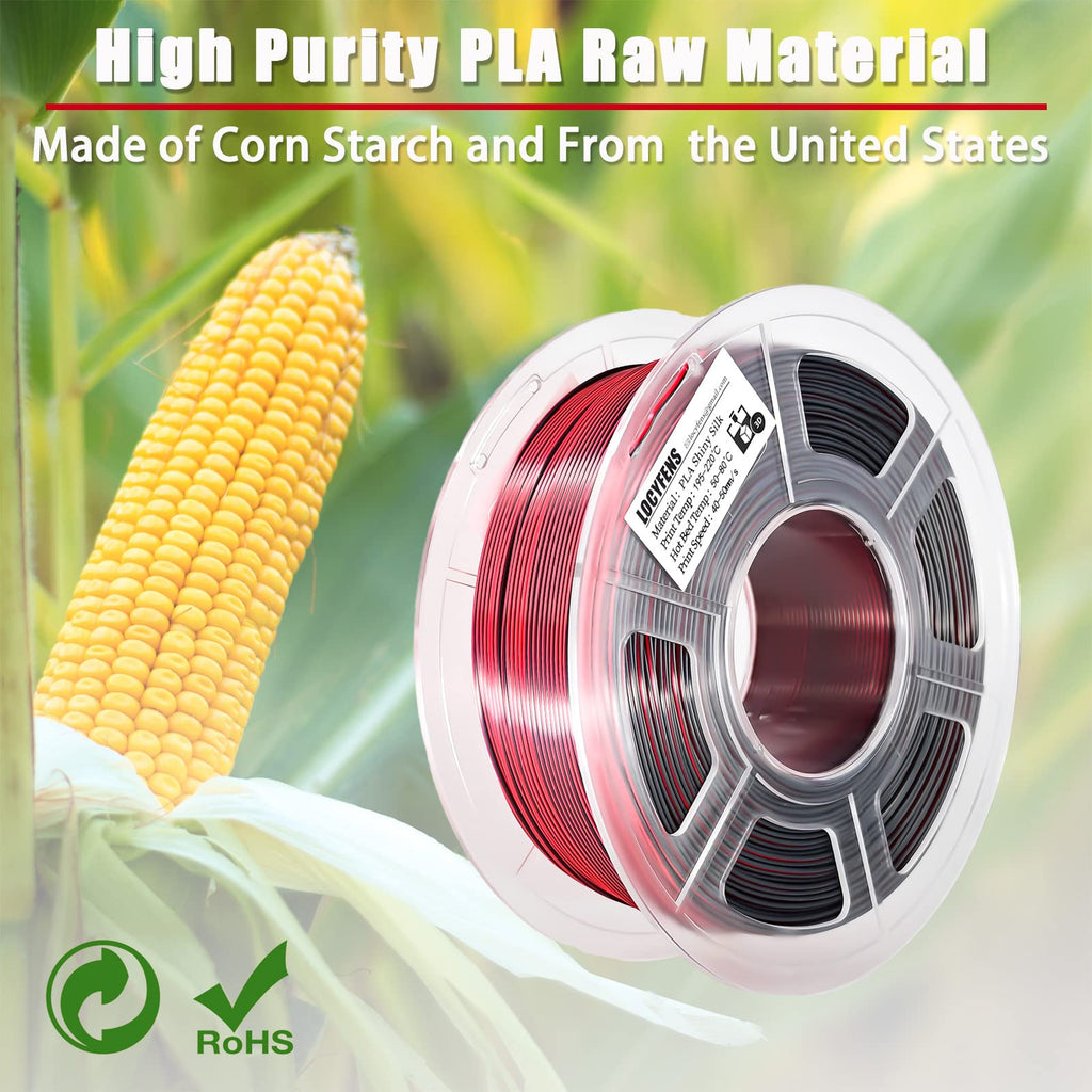 LOCYFENS PLA Filament 1.75mm, Silk PLA 3D Printer Filament, High Speed Printing Dual Color Filament Black Red 2 in 1 Coextrusion 1.75 PLA Filament +/-0.02mm, 1kg/2.2lb