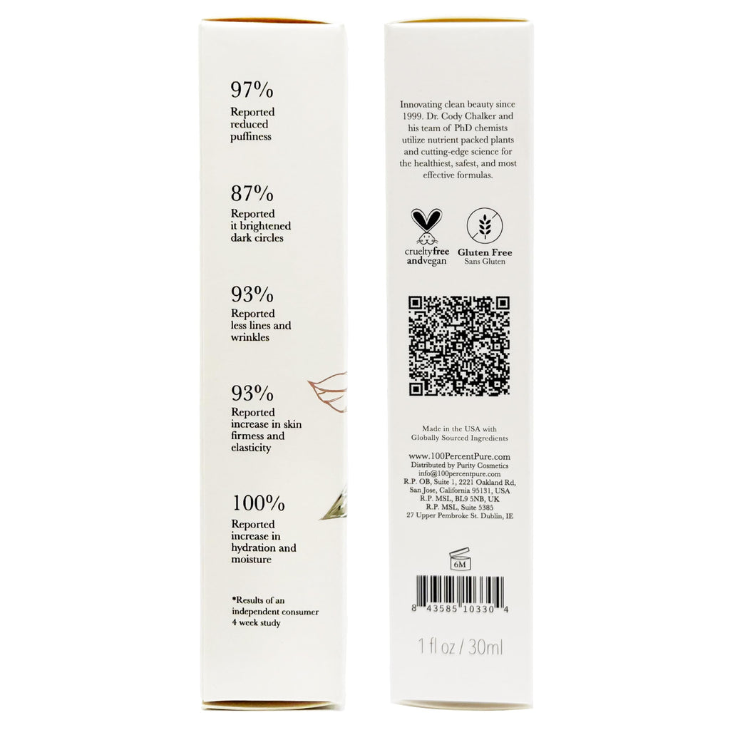 100% PURE Coffee Bean Caffeine Eye Cream Refresh & Hydrate Under Eye Treatment Reduce Puffiness, Dark Circles, Wrinkles with Green Tea, Rose Hip, Vitamin E - Youthful Vibrant Eyes - Vegan - 1 oz