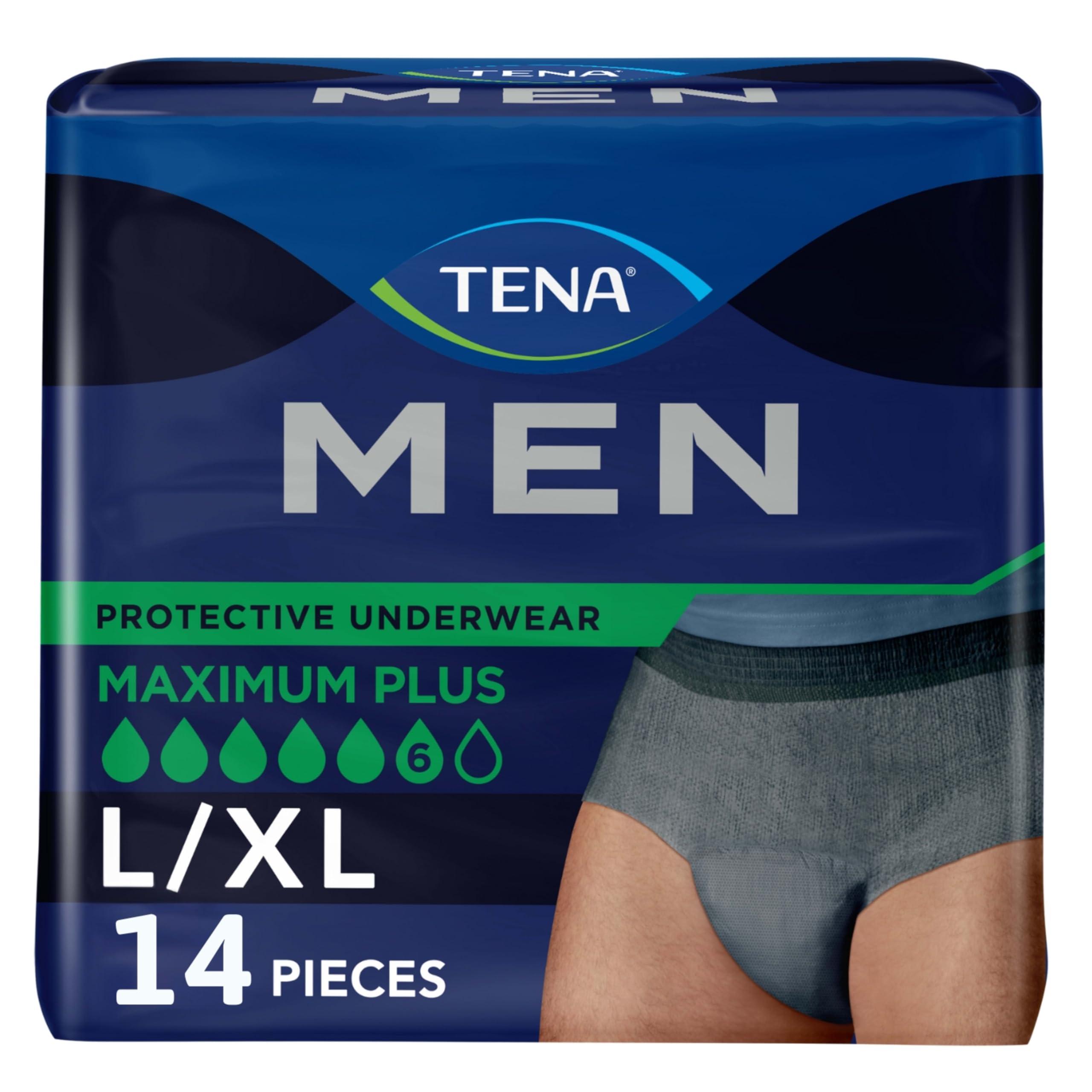TENA Men Super Plus Disposable Underwear Male Pull On with Tear Away Seams Large/X-Large, 81920, 57, 14 Ct