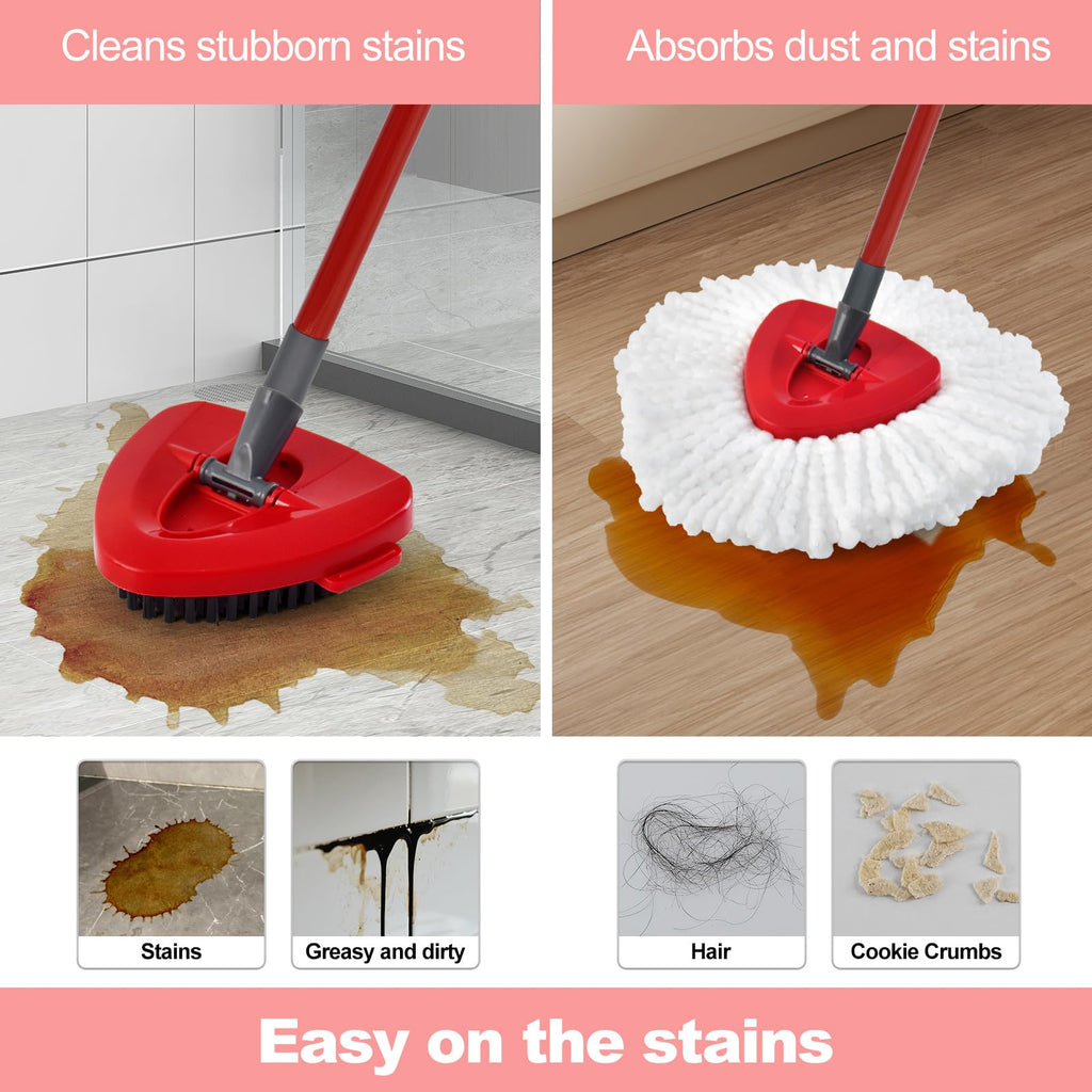 Mop Handle Mop Replace Heads and Mop Base Brush Replacement for O Cedar EasyWring 1-Tank System Include 3 Spin Mop Replacement Head, 4-Section Mop Handles, 1 Base and 1 Scrub Brush Combo